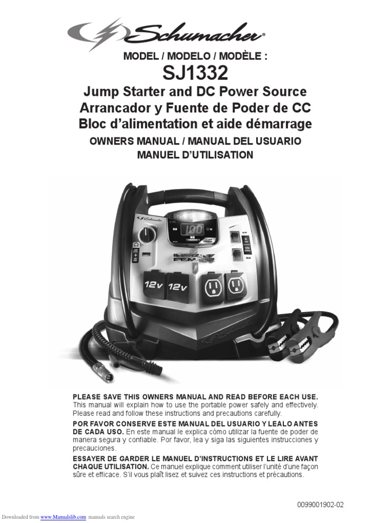 Arrancador SJ1332 Manual PDF Battery Charger Ac Power Plugs