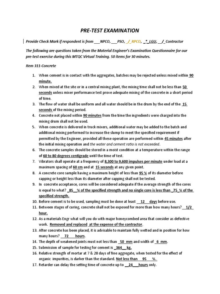 Materials Engineer Exam Questions PDF Concrete Soil