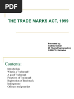 The Trade Marks Act, 1999: Presented By: Sudeep Kothari M. Pharm (Pharmaceutics) SGRRITS, Dehradun