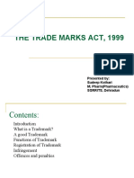 The Trade Marks Act, 1999: Presented By: Sudeep Kothari M. Pharm (Pharmaceutics) SGRRITS, Dehradun