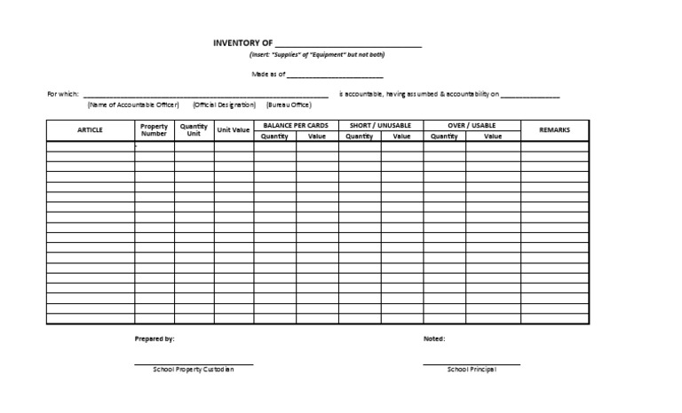 Inventory Form Template for Equipment | PDF