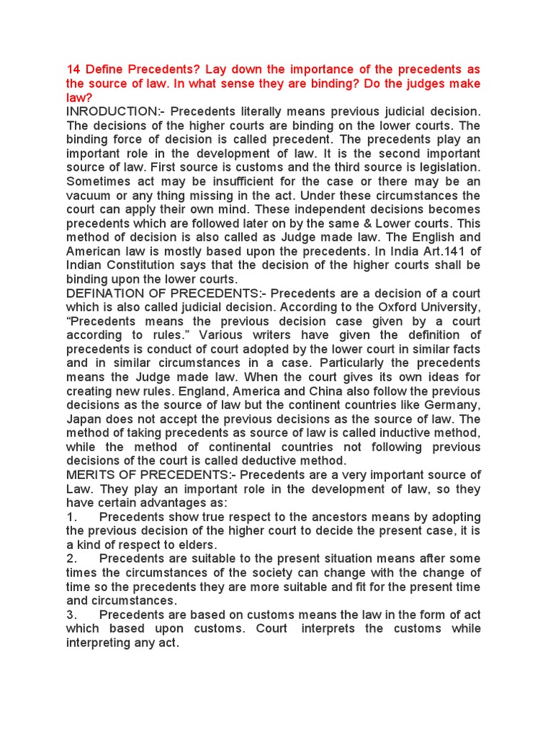 14 Define Precedents | PDF | Precedent | Sources Of Law