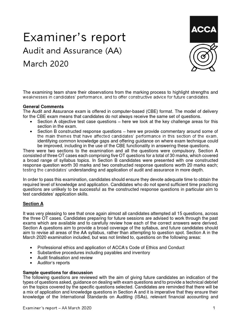 ACCA AA Examiner Report March 2020 | PDF | Going Concern | Audit