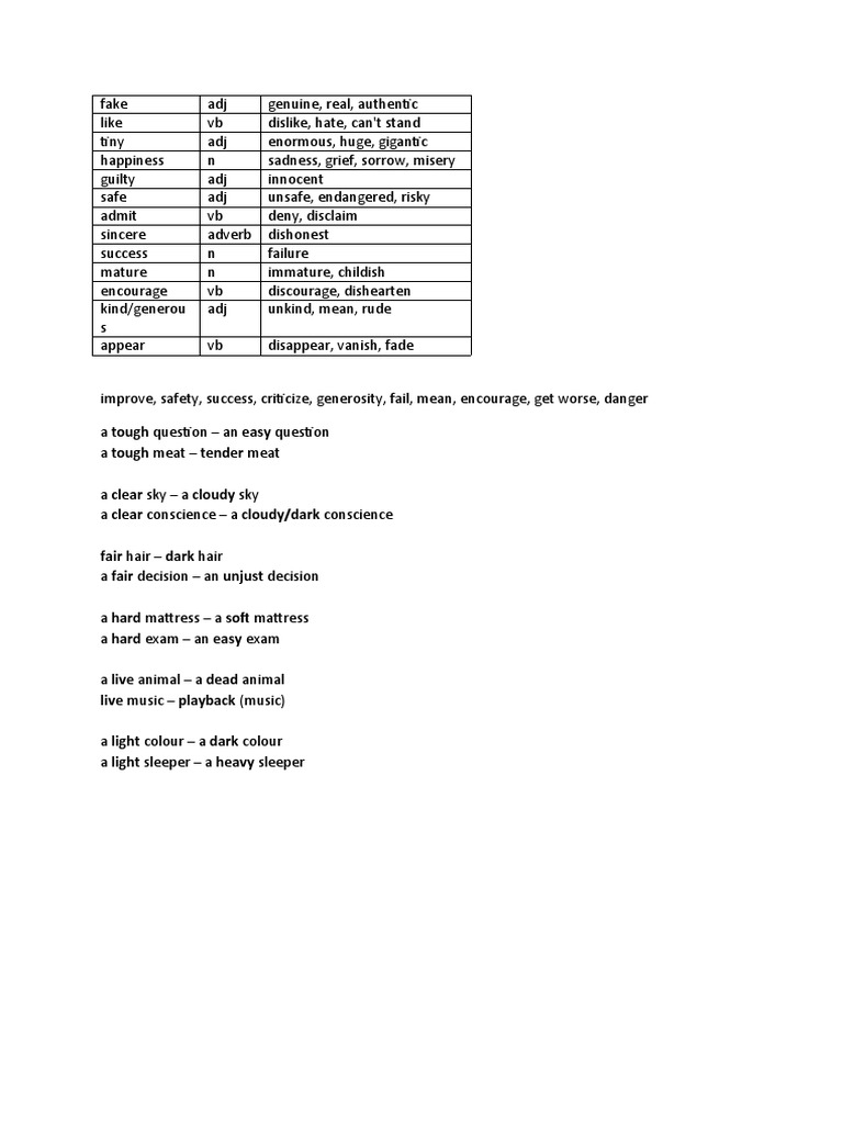 Antonyms and Contrasting Terms Guide | PDF