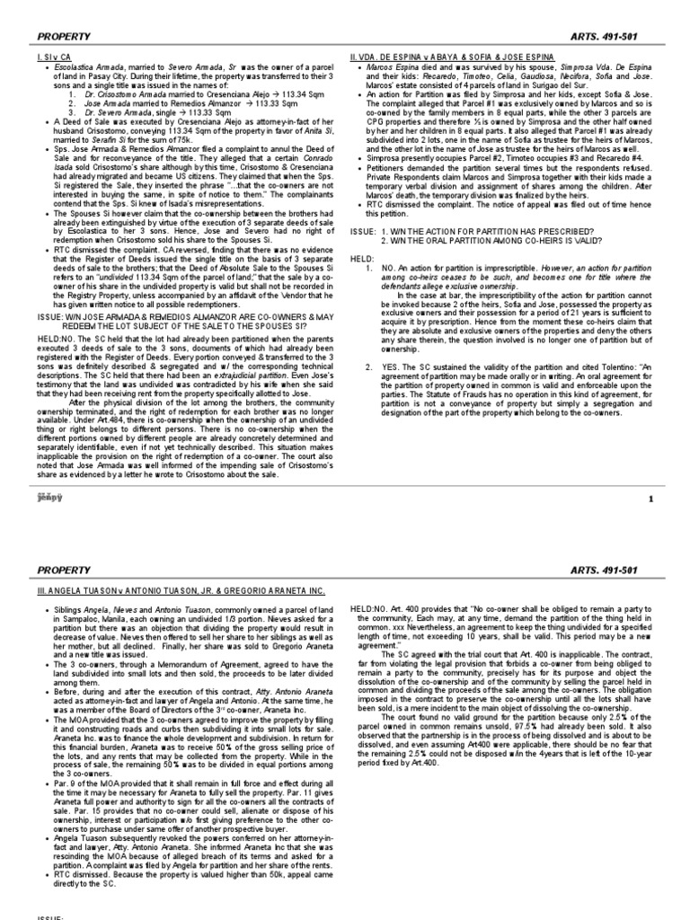 Property Partition and Co-Ownership Cases | PDF | Concurrent Estate | Deed