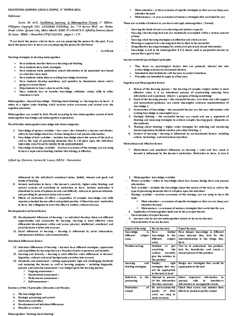 Reference Facilitating Learning Lucas Corpuz 2 Pdf