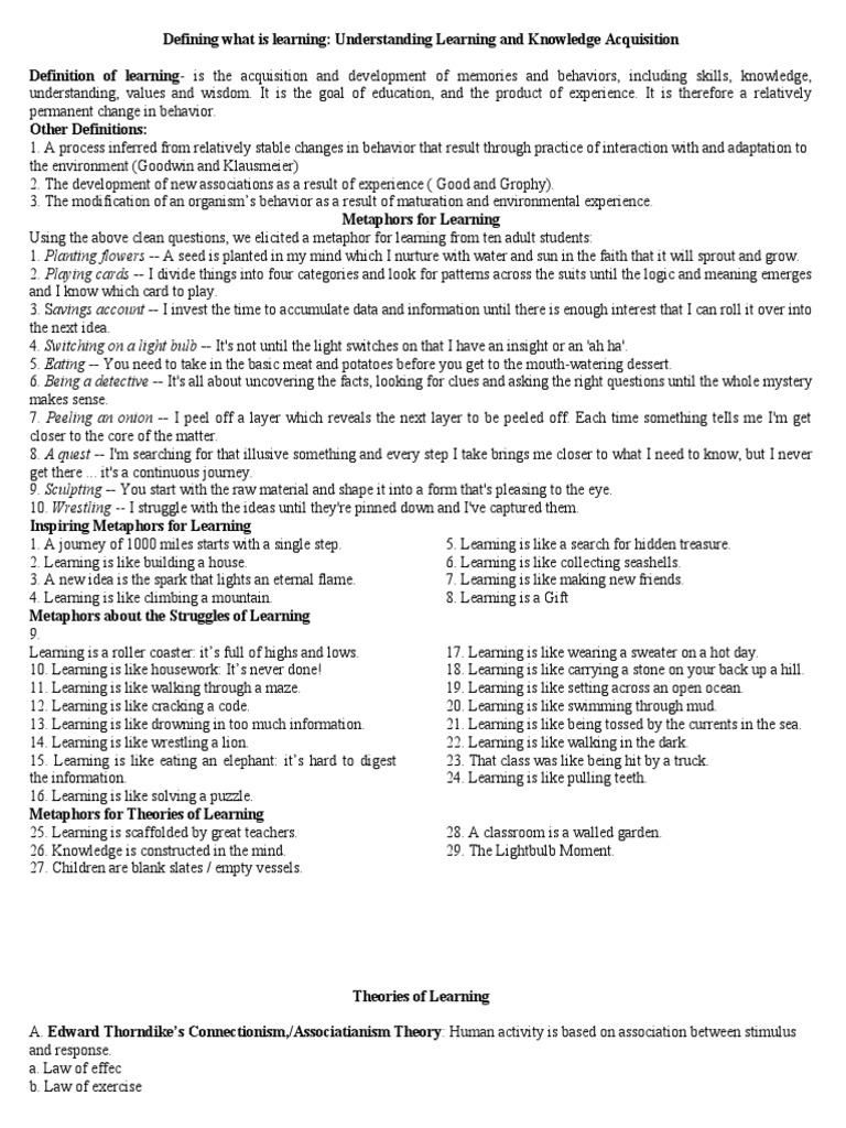 Defining What Is Learning | PDF | Metacognition | Learning