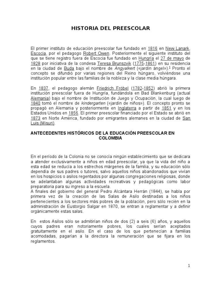Historia de la educación preescolar | PDF | Educación de la primera ...