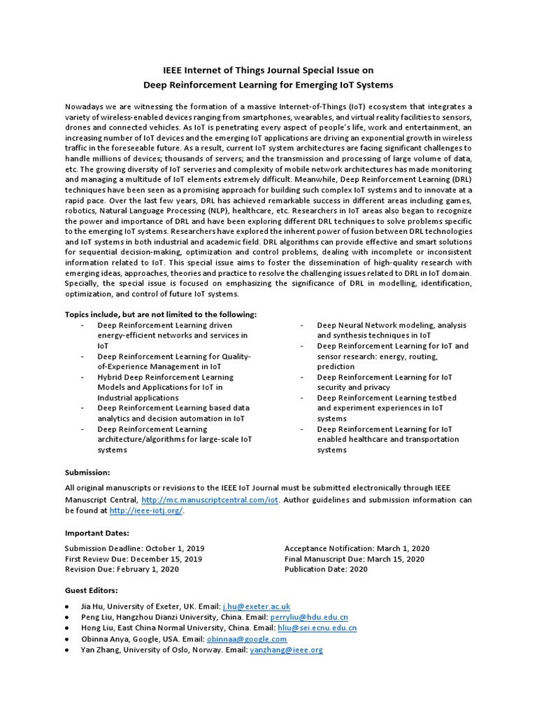 Deep Reinforcement Learning in IoT | PDF | Internet Of Things | Cybernetics