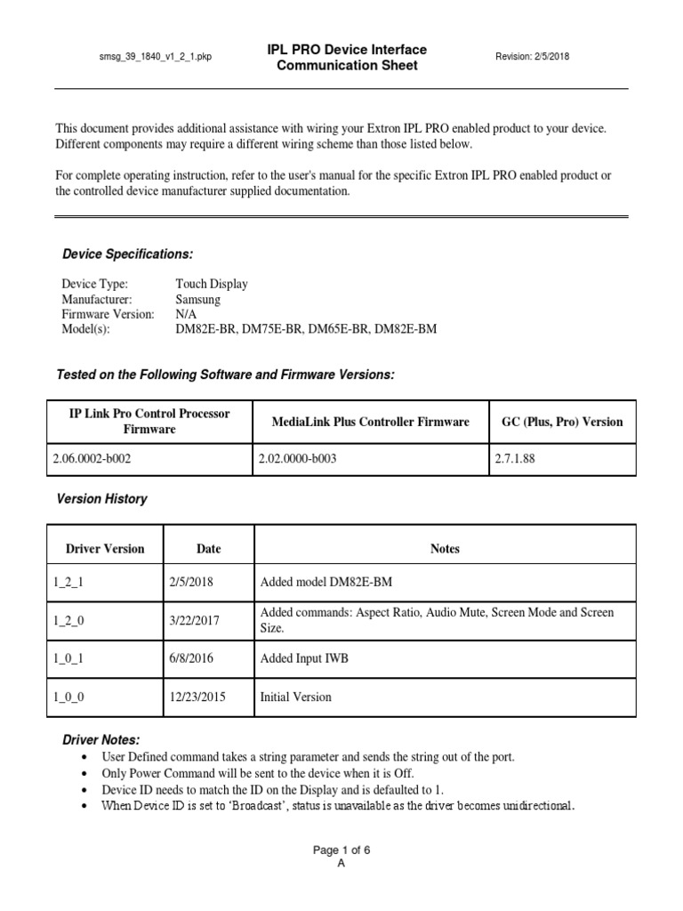 IPL PRO Device Interface Communication Sheet | PDF | Hdmi | Booting