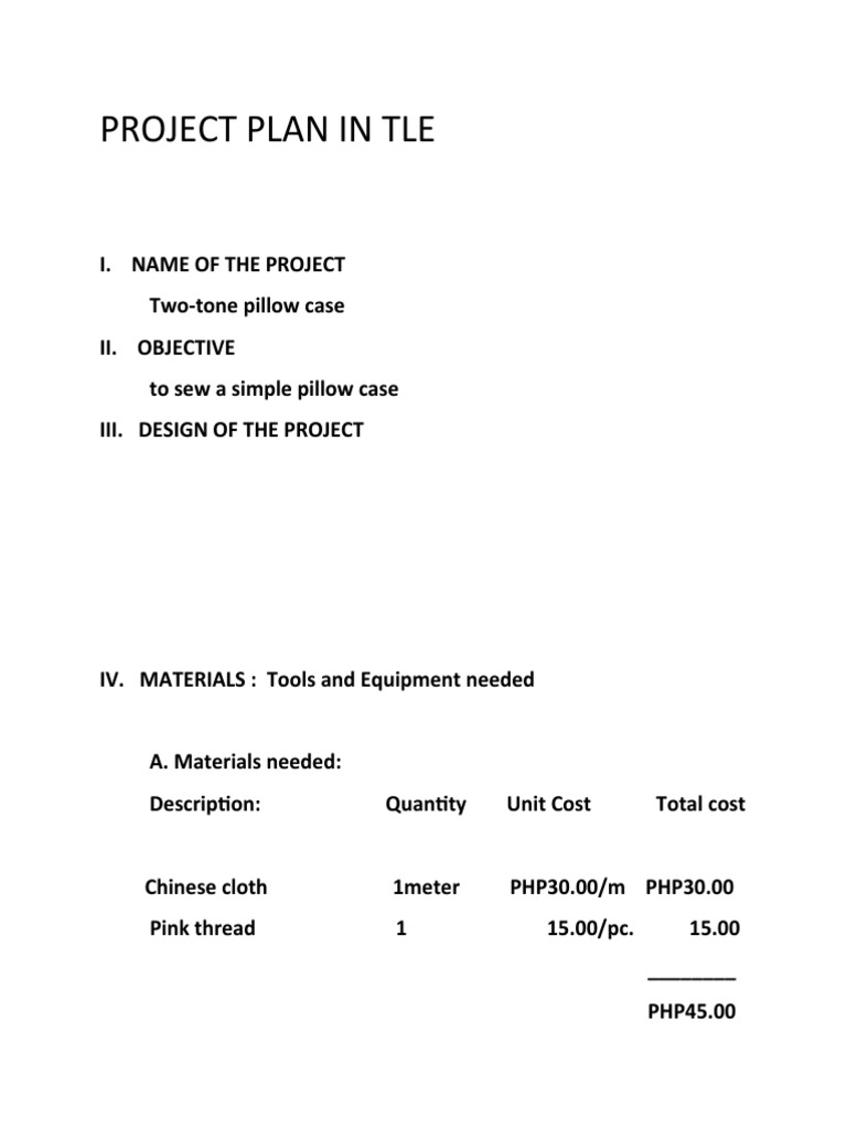 Grade 6 TLE Project Plan: Pillow Case | PDF | Art