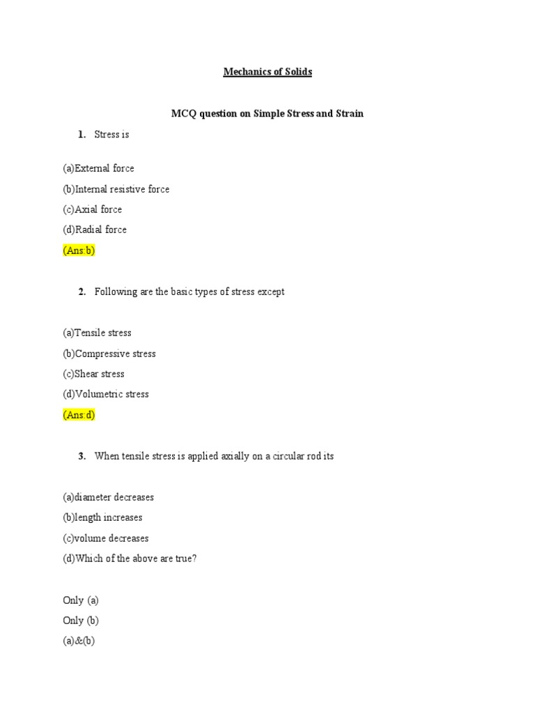 Mechanics of Solids: Stress and Strain Concepts | PDF | Stress ...