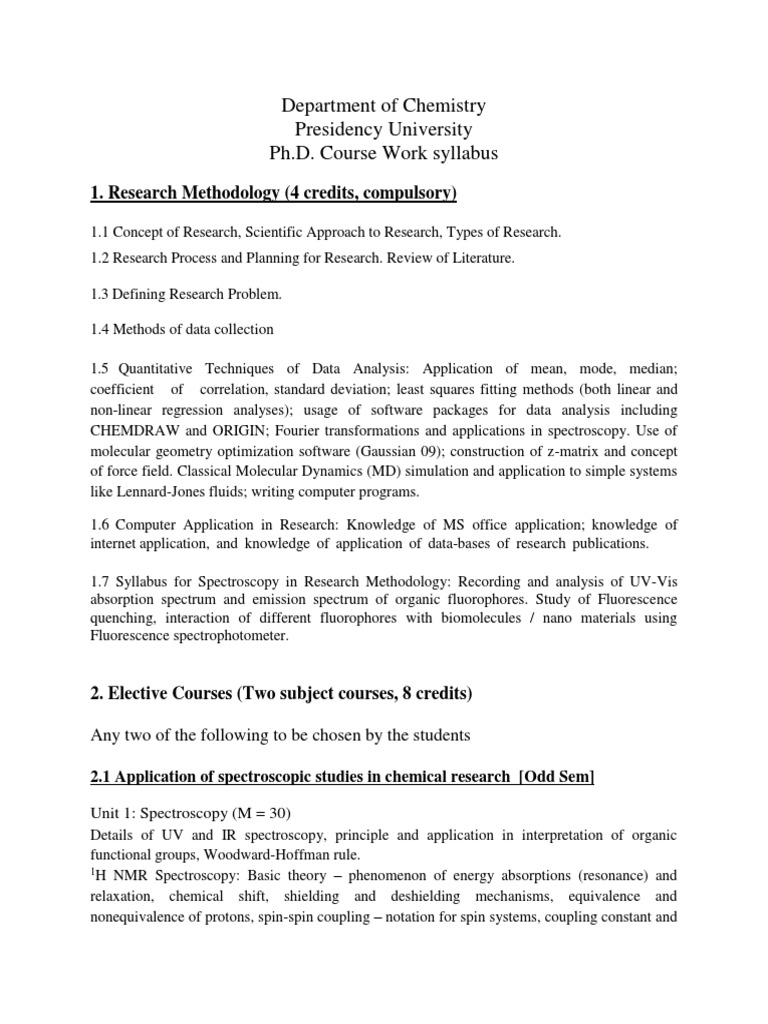Department of Chemistry Presidency University Ph.D. Course Work ...