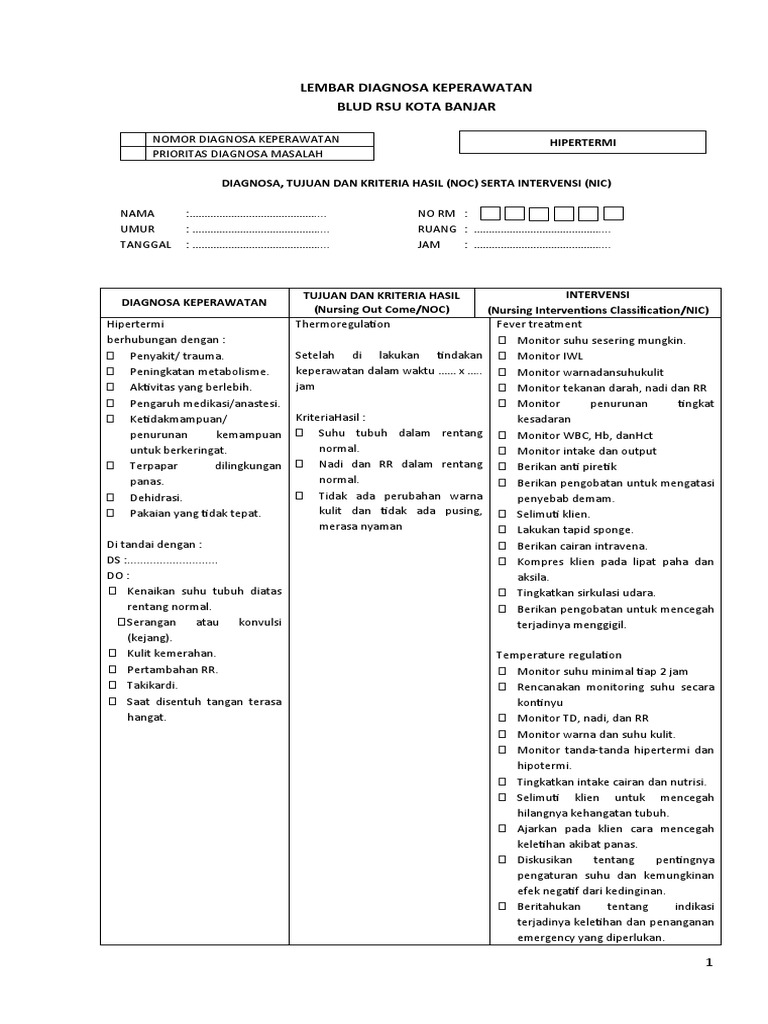 Rencana Keperawatan Hipertermi | PDF