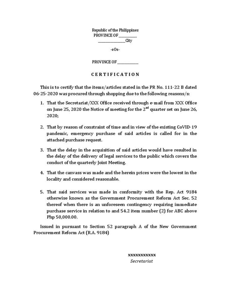 Certification For Purchase Request | PDF
