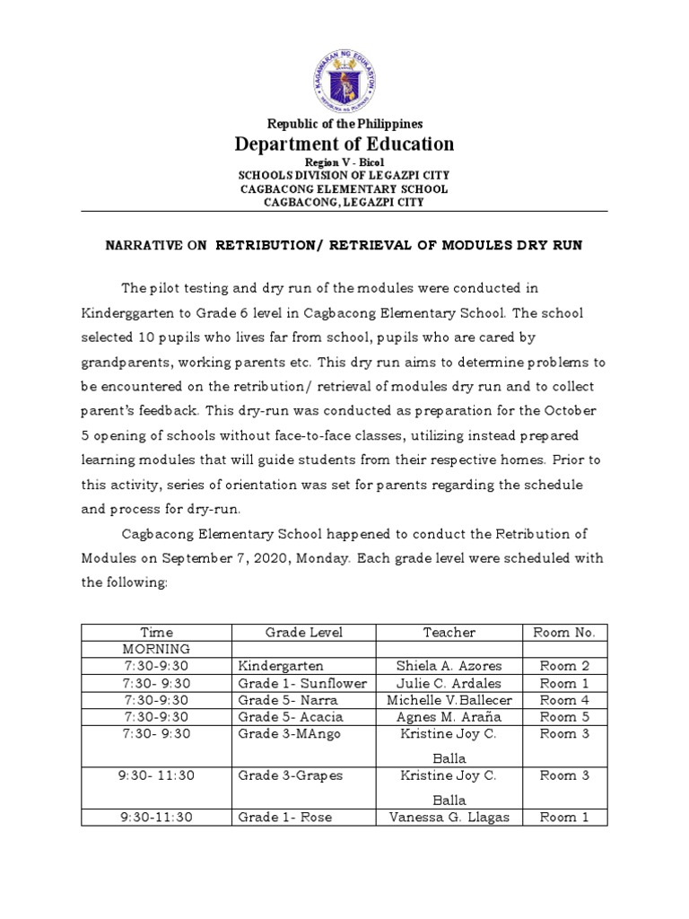 Narrative Report On Distribution and Retreival of Modules 1 PDF