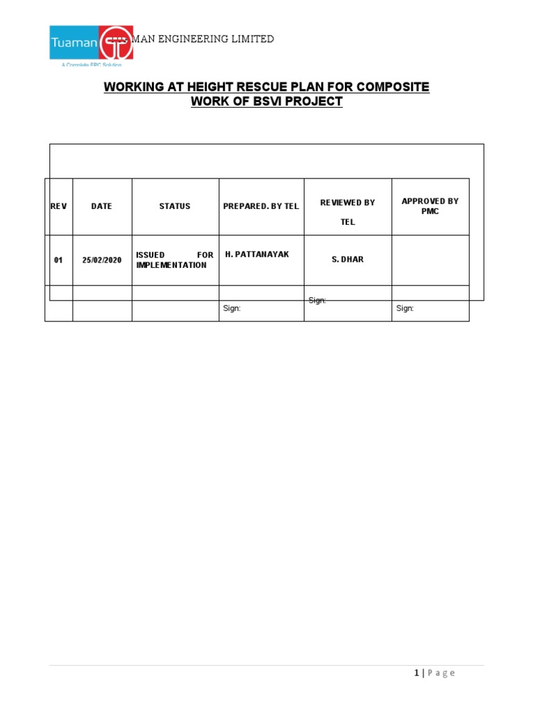 Work at Height Rescue Plan | PDF | Circulatory System | Heart
