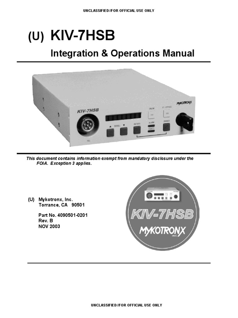 KIV-7HSB Integration Operations Manual REV B | PDF | Encryption |  Classified Information