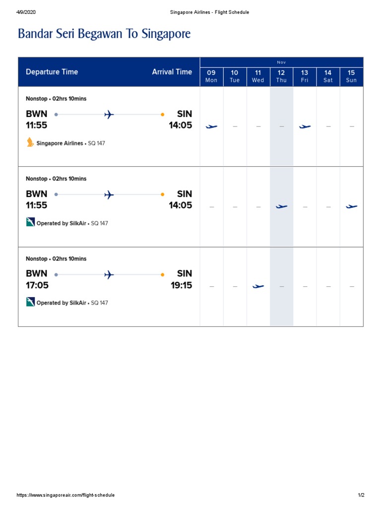 Singapore Airlines Flight Schedule 1 PDF
