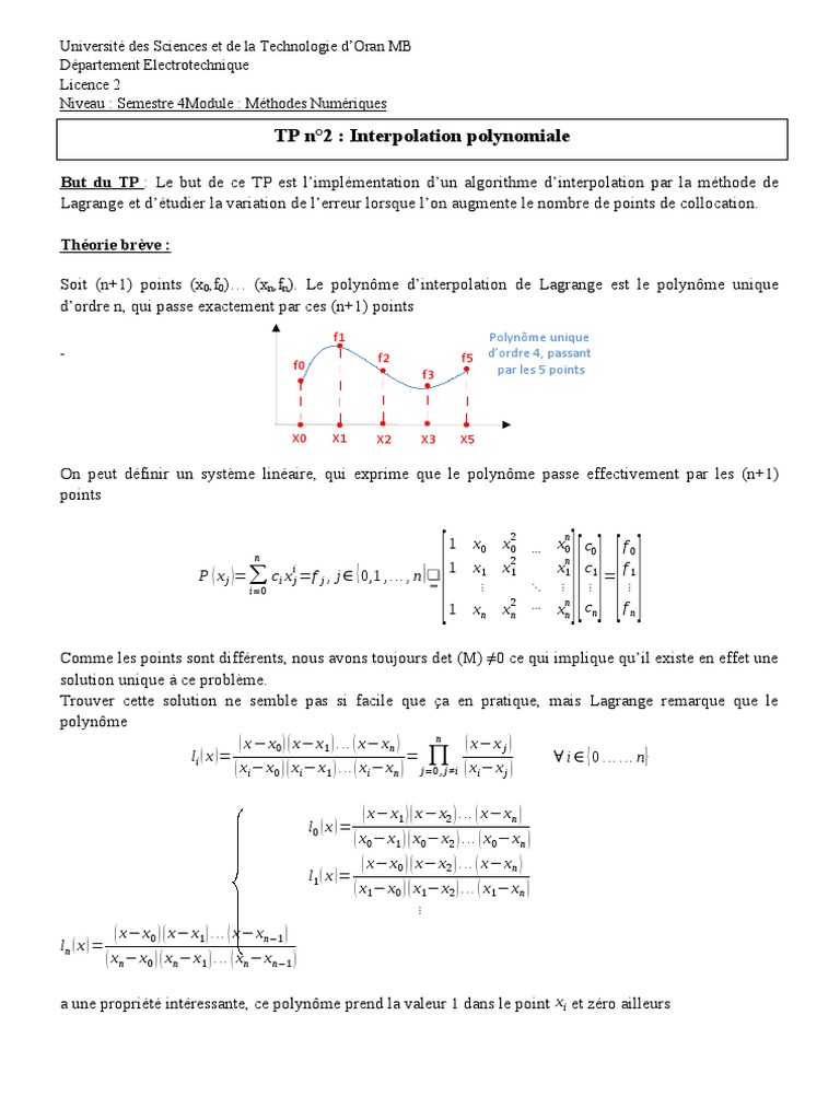 Interpolation de Lagrange : TP et Erreurs | PDF | Interpolation ...