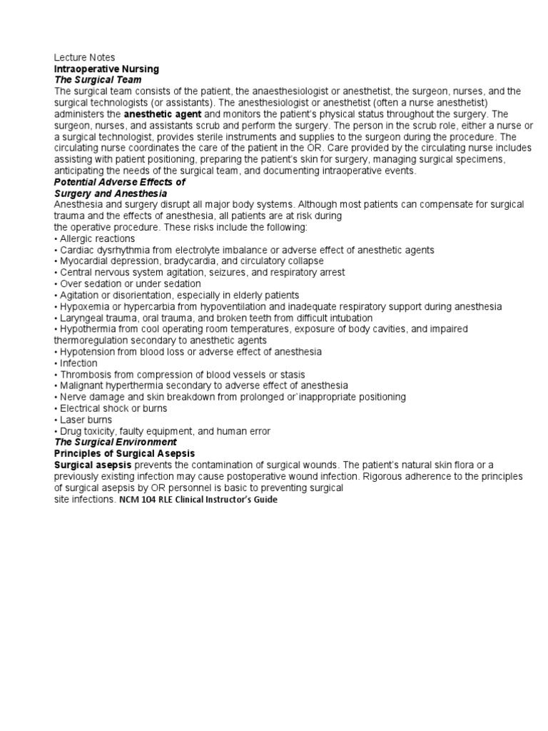 The Surgical Team: Intraoperative Nursing | PDF | Anesthesia | Surgery