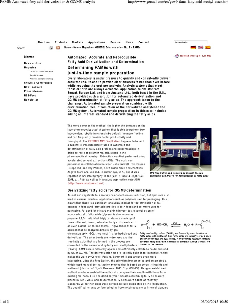 FAME - Automated Fatty Acid Derivatization & GC - MS Analysis | PDF ...