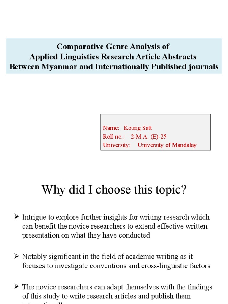 Comparative Genre Analysis of Applied Linguistics Research Article ...