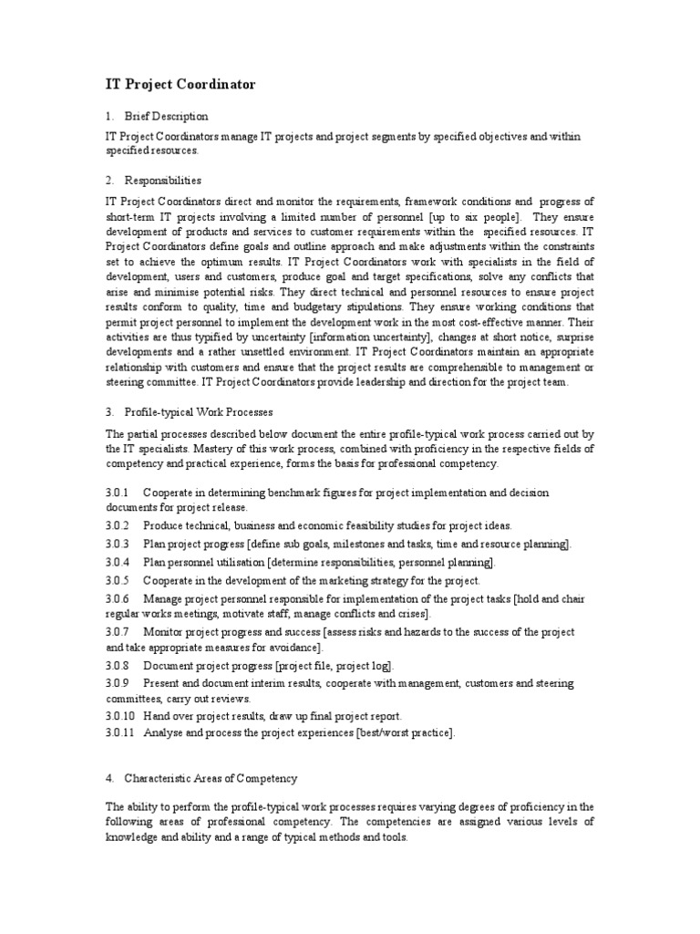 IT Project Coordinator Job Description | PDF
