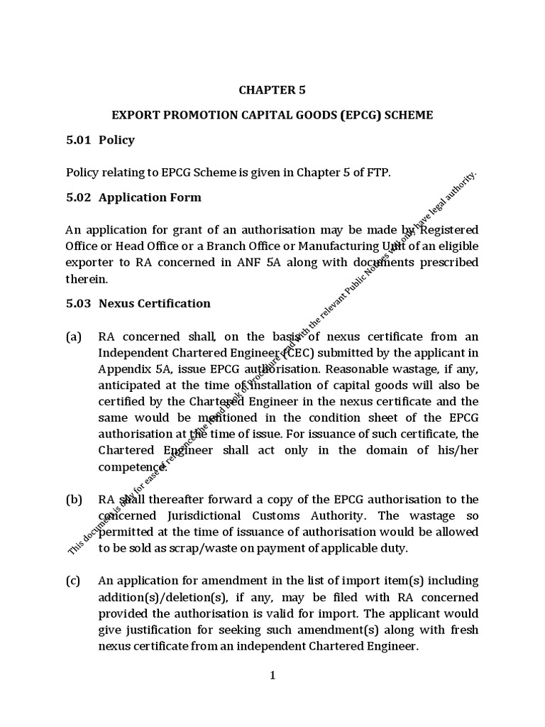 Export Promotion Capital Goods (Epcg) Scheme 5.01 Policy | PDF ...