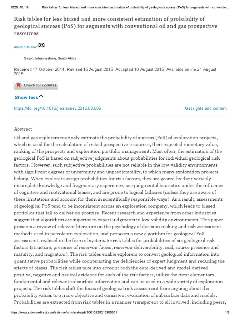 Geological Success Probability Risk Tables | PDF | Hydrocarbon ...