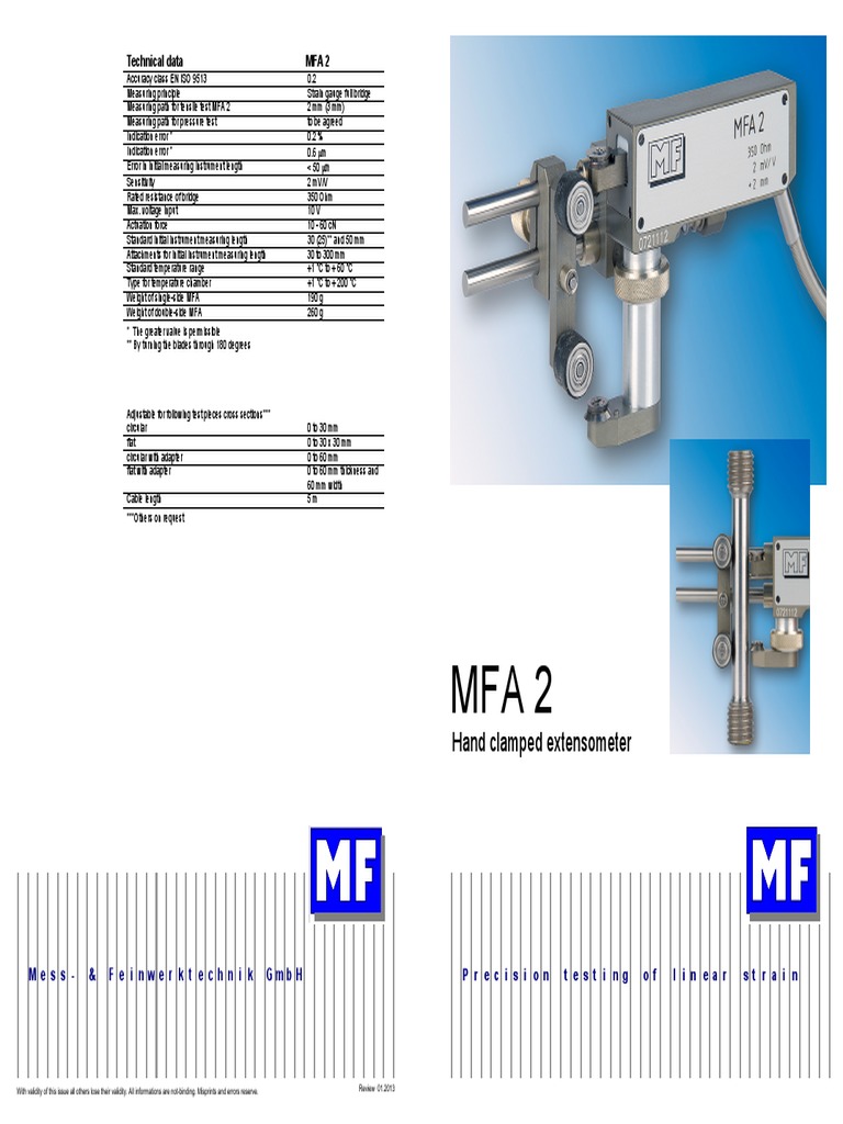 Clip-On Extensometer MFA 2 Overview | PDF | Calibration | Tools