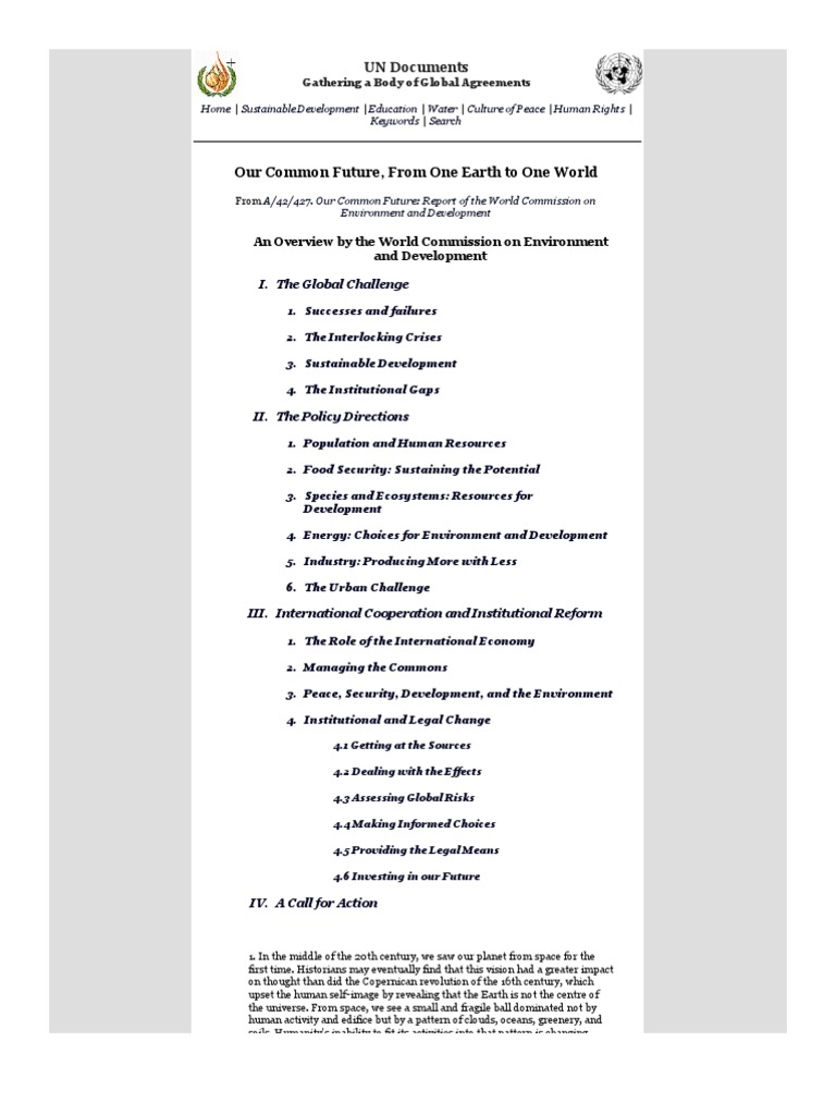 Our Common Future: 1987 Overview | PDF | Sustainability | Sustainable ...