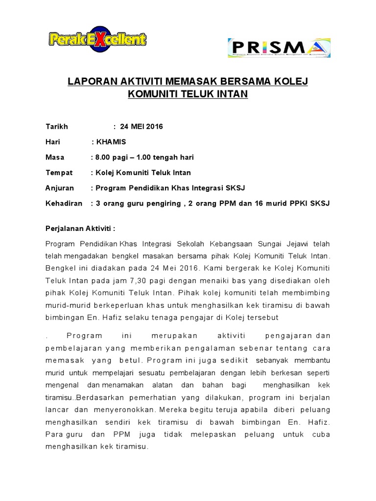 Laporan Aktiviti Memasak Bersama Kolej Komuniti Teluk Intan Pdf