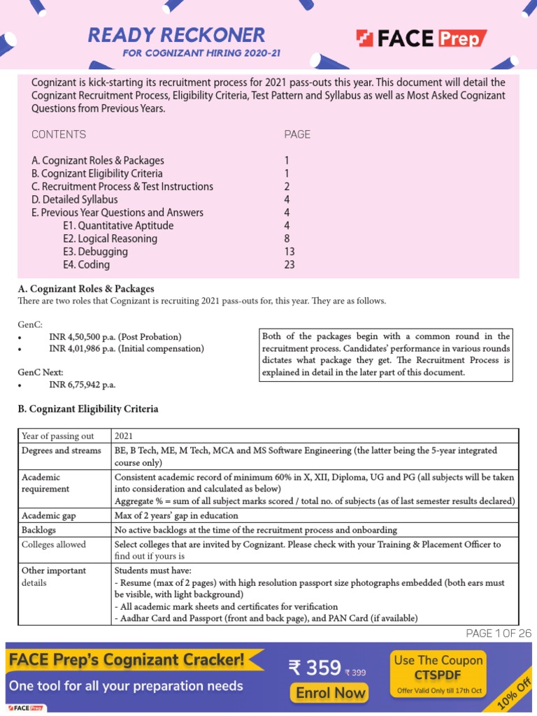 Cognizant 2021 Recruitment Guide | PDF | Debugging | Computer Programming