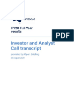 Investor and Analyst Call Transcript: FY20 Full Year Results