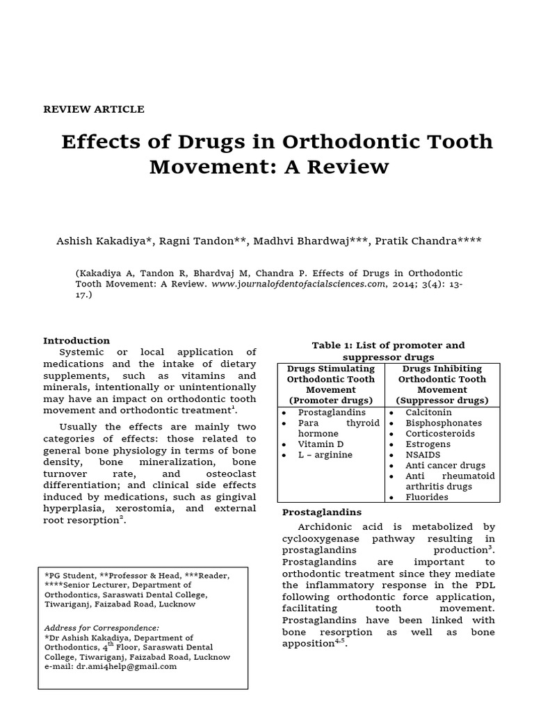 Effects of Drugs in Orthodontic Tooth Movement A Review PDF Bone