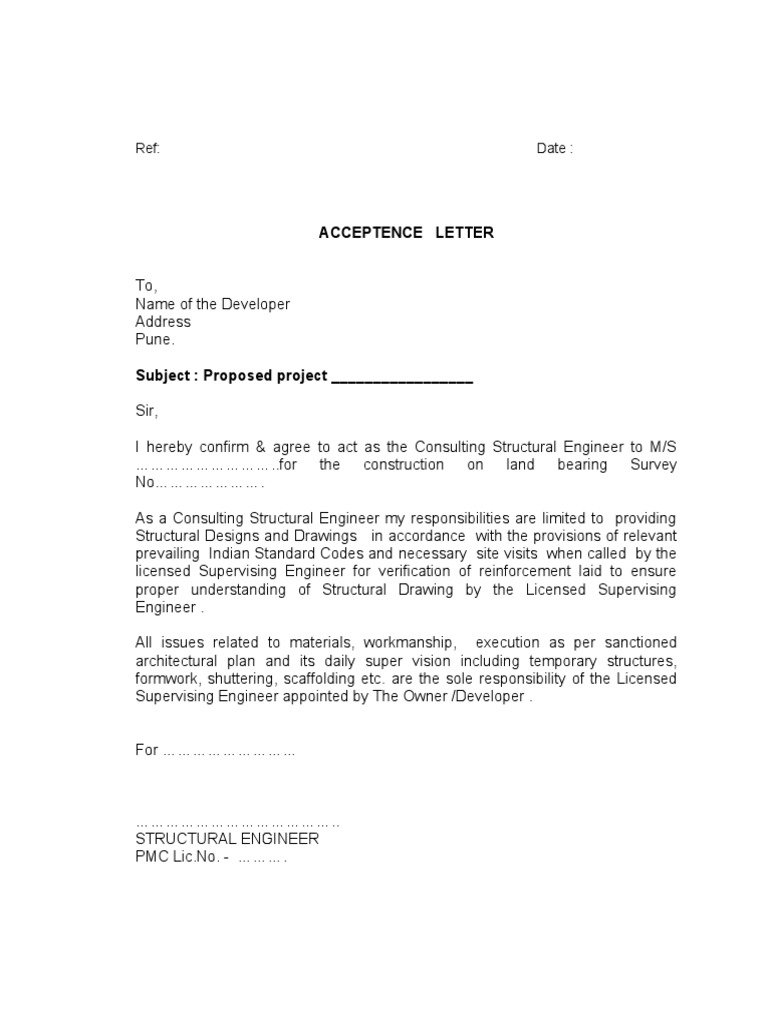 Acceptence Letter: Ref: Date | PDF | Technology & Engineering