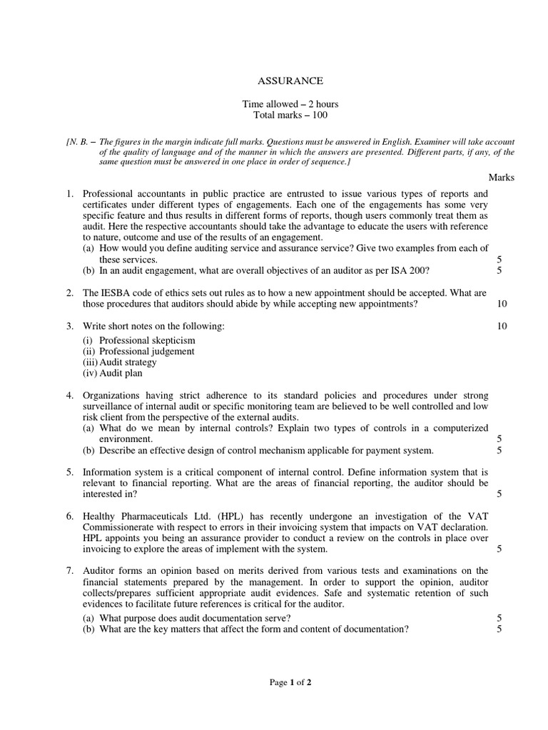 Audit and Assurance Exam Guide | PDF | Internal Control | Audit