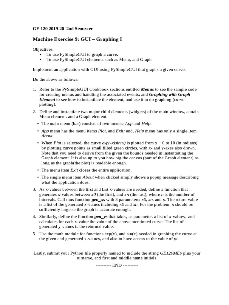Machine Exercise 9: GUI - Graphing I: GE 120 2019-20 2nd Semester | PDF ...