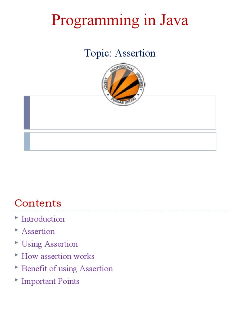 Programming in Java: Topic: Assertion | PDF | Boolean Data Type | Java ...