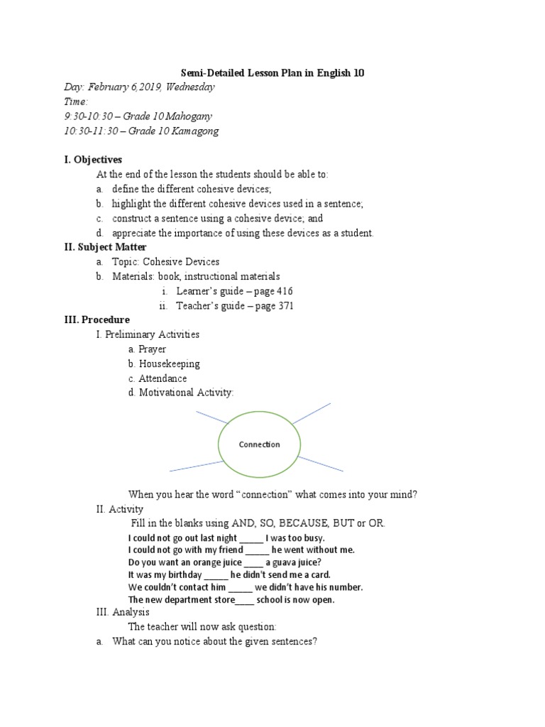 Cohesive Devices Lesson Plan for Grade 10 | PDF | Mummy | Phrase