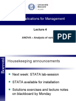 Applications For Management: ANOVA - Analysis of Variance