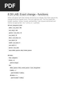 CYB-130 8.26 LAB: Exact Change - Functions