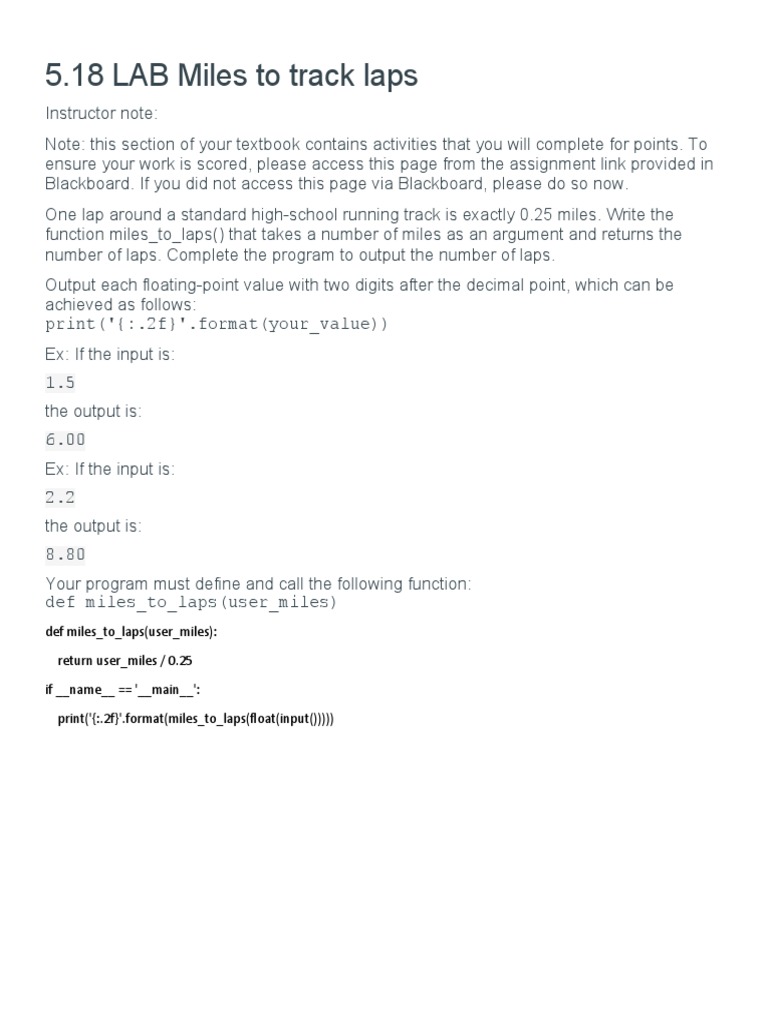 Convert Miles to Track Laps | PDF