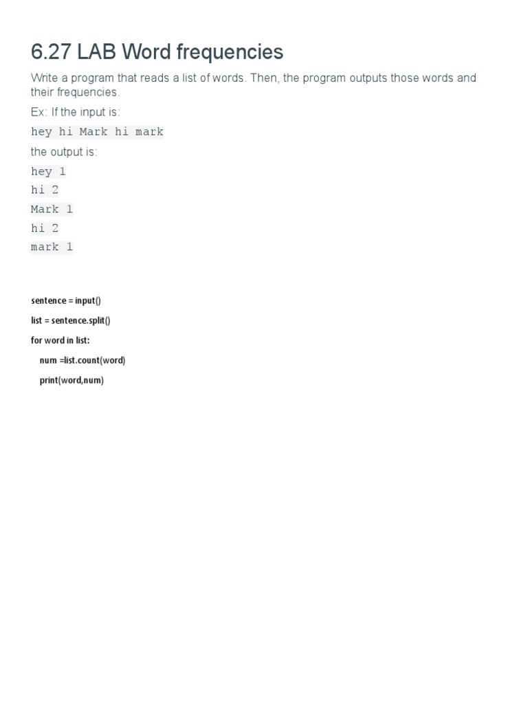 6.27 LAB Word Frequencies | PDF