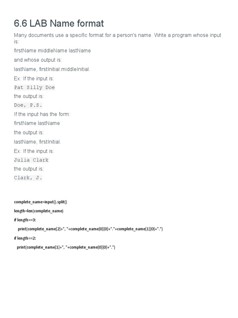 Name Formatting Program in Python | PDF