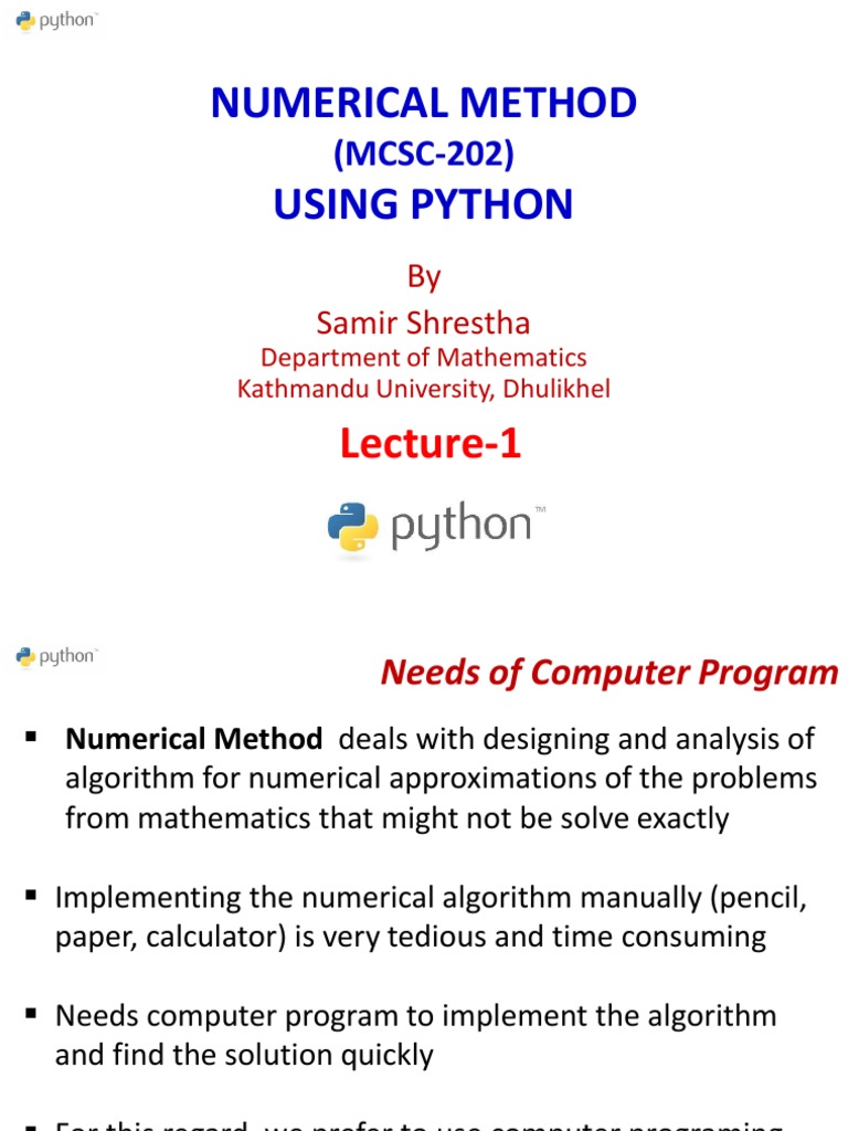 Numerical Method Using Python: (MCSC-202) | PDF | Compiler | Python ...