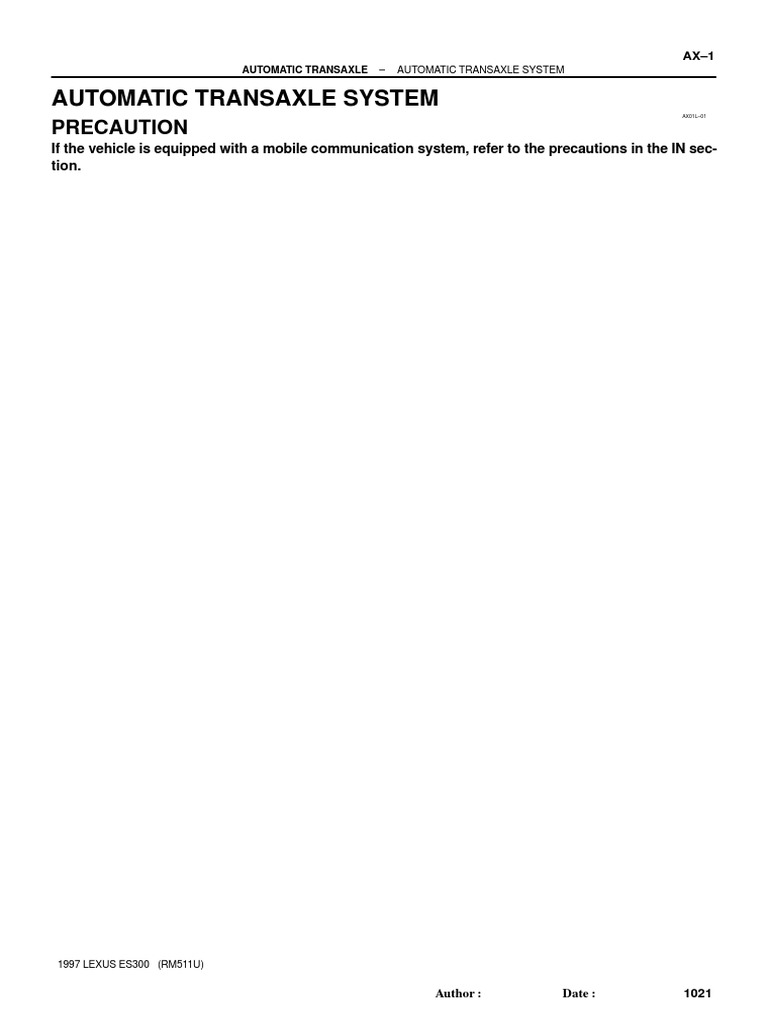 Lexus ES300 Automatic Transaxle Guide | PDF | Automatic Transmission ...