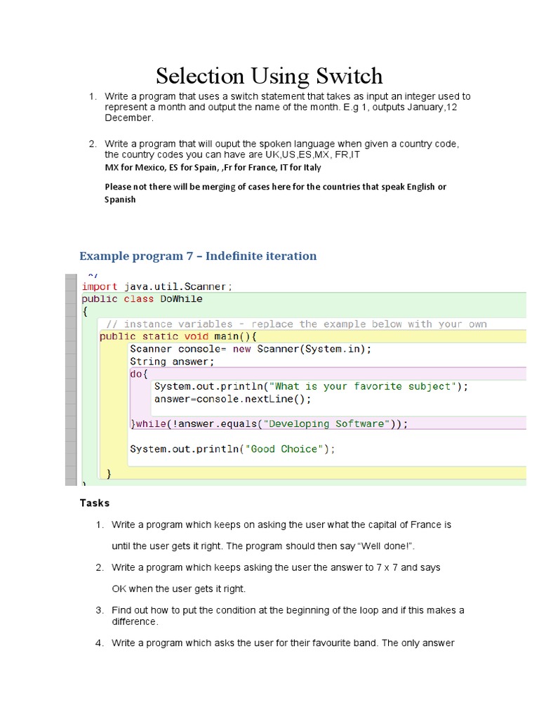 Selection Using Switch: Example Program 7 - Indefinite Iteration | PDF
