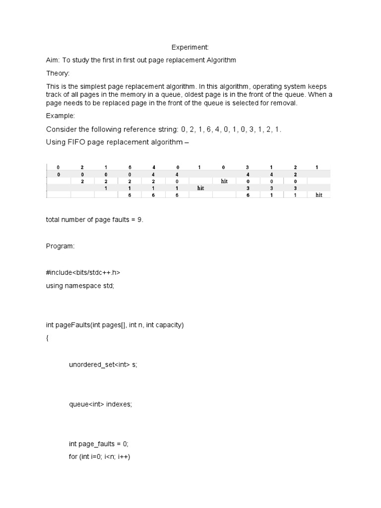 FIFO Page Replacement Algorithm Study | PDF